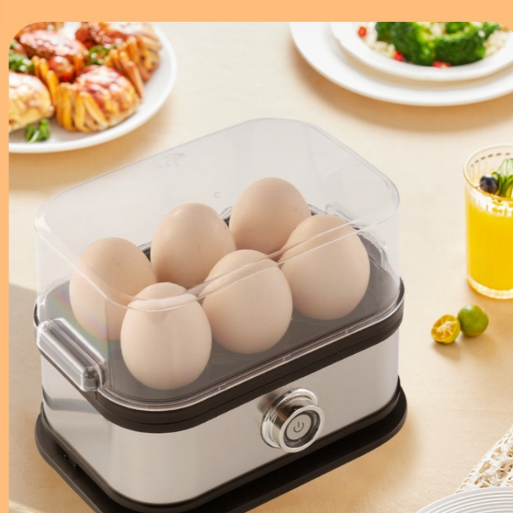 Vaporera de huevos eléctrica con tapa transparente, ideal para huevos cocidos perfectos.