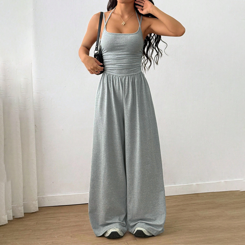 Mono fluido de mujer con tirantes finos, estilo de piernas anchas, perfecto para la moda de verano y comodidad.