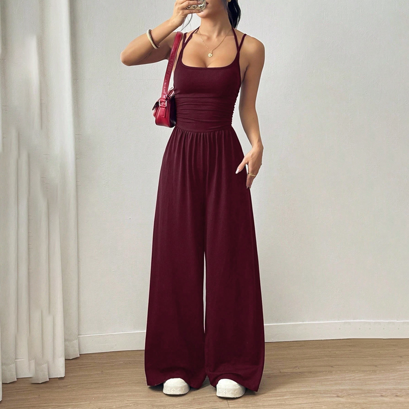 Jumpsuit de verano para mujer, versátil para looks casuales y elegantes, con piernas anchas y tirantes.