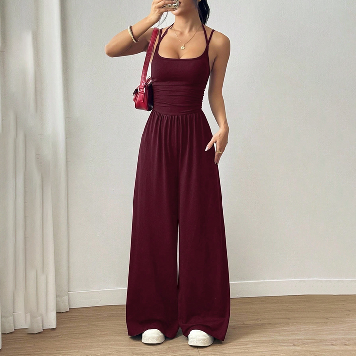 Jumpsuit de verano para mujer, versátil para looks casuales y elegantes, con piernas anchas y tirantes.