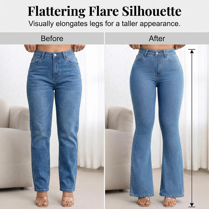 Jeans mujer acampanados de cintura alta, perfectos para un look casual o retro. Pantalones versátiles.
