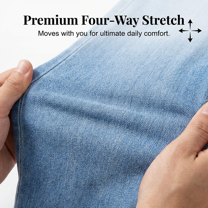 Denim de alta calidad en jeans acampanados de cintura alta, estilo retro y moderno para mujer.