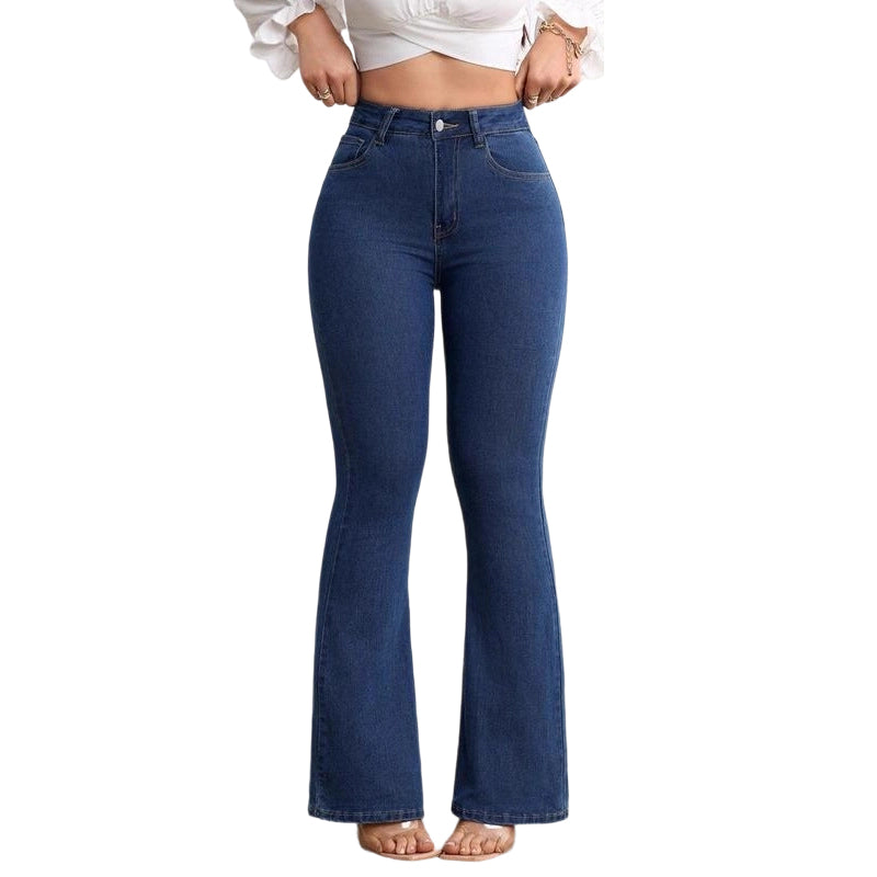 Vaqueros acampanados de cintura alta para mujer, ajuste cómodo que alarga las piernas. Denim femenino.