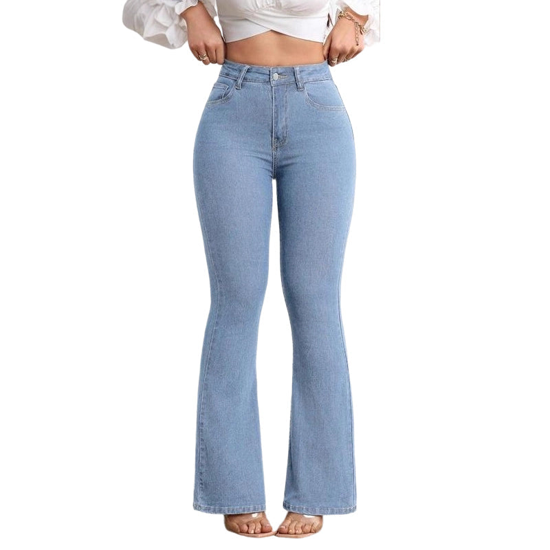 Jeans mujer acampanados bootcut, cintura alta, tendencia moderna en ropa casual. Estilo chic.