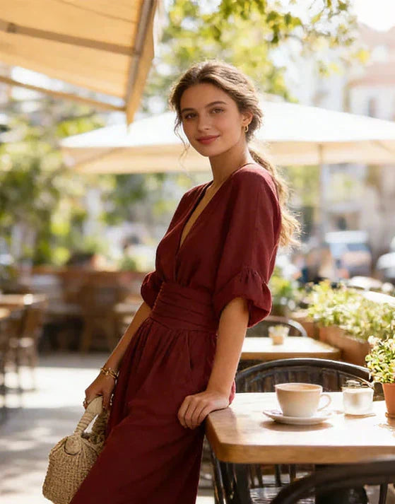 Mono pantalón ancho de mujer, diseño fluido y escote V. Atuendo cómodo y chic para tallas grandes.