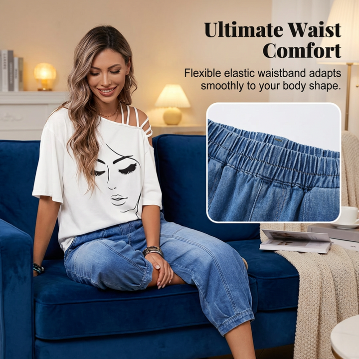 Jeans cropped holgados para mujer, color azul, estilo casual y versátil para un look diario en tendencia.