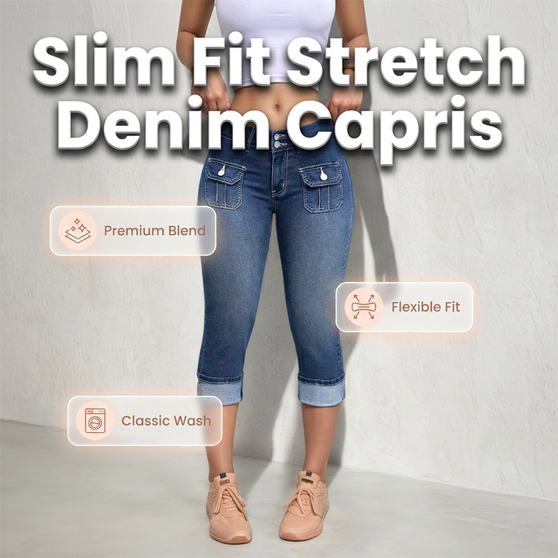 Pantalones capri mujer azules, estilo moldeador para moda femenina casual.