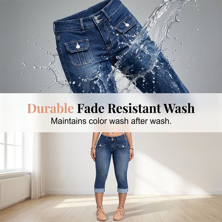 Capri azul mujer, tejido cómodo y ajuste perfecto para realzar la silueta femenina.