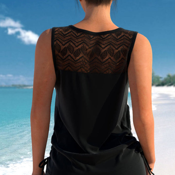 Tankini de dos piezas, estampado geométrico y escote V, para mujer, ideal para días soleados.