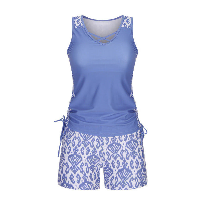 Ropa de baño tankini de verano, mujer, diseño geométrico y escote V, ideal para tu aventura.