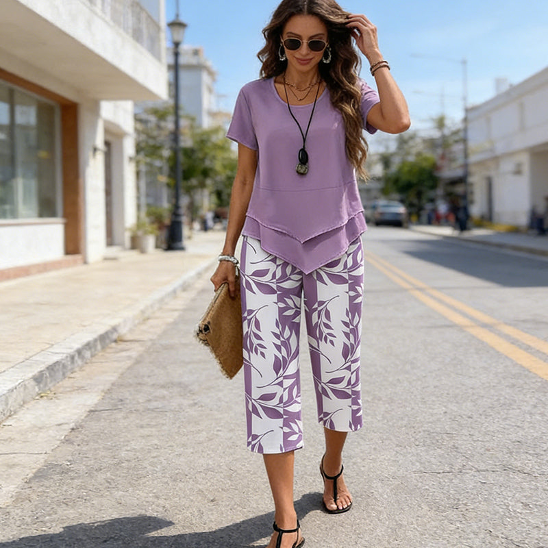 Dos piezas casuales para mujer, estampado moderno, perfecto para un look fluido y chic.