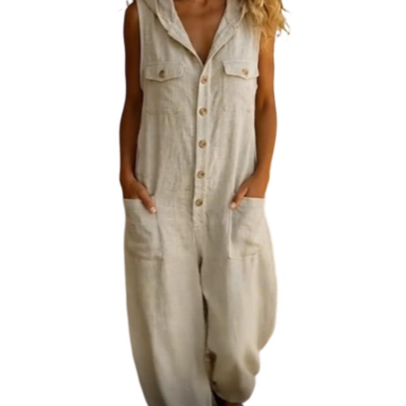 Mono utility fresco con botones y bolsillos para mujer. Diseño moderno y veraniego, ideal para vacaciones.