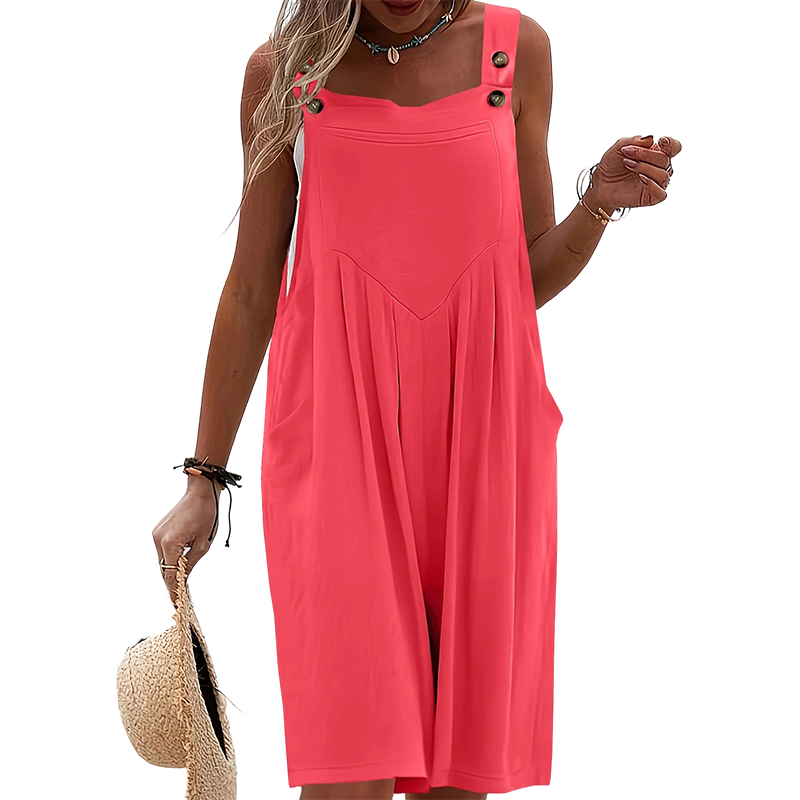 Mono de mujer cómodo, sin mangas, con piernas anchas y bolsillos. Perfecto para verano.