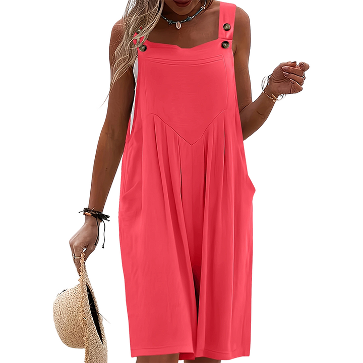Mono de mujer cómodo, sin mangas, con piernas anchas y bolsillos. Perfecto para verano.