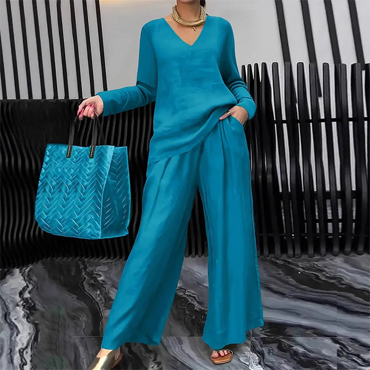 Moda femenina: conjunto de blusa y pantalón ancho para un estilo relajado.