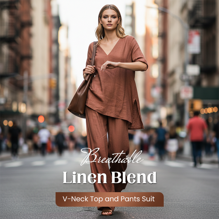 Conjunto de lino y algodón cómodo y fresco para mujer, pantalón ancho para un look relajado.