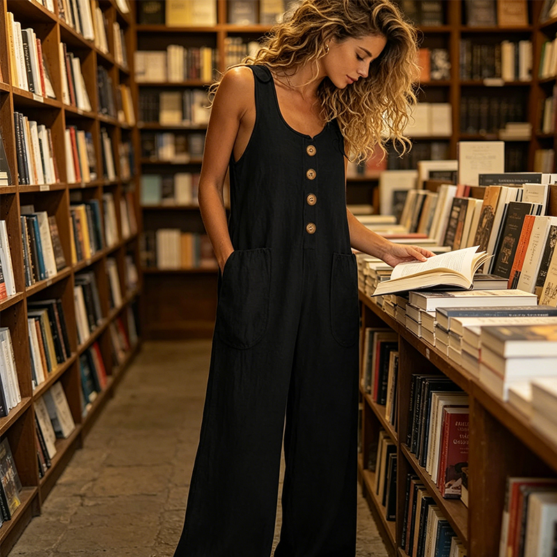Mono de verano para mujer, estilo casual y elegante, con botones y pierna ancha, muy actual.