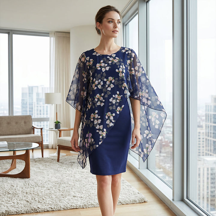 Conjunto de vestido para mujer con sobrecapa floral de gasa, ideal para fiesta de primavera-verano.