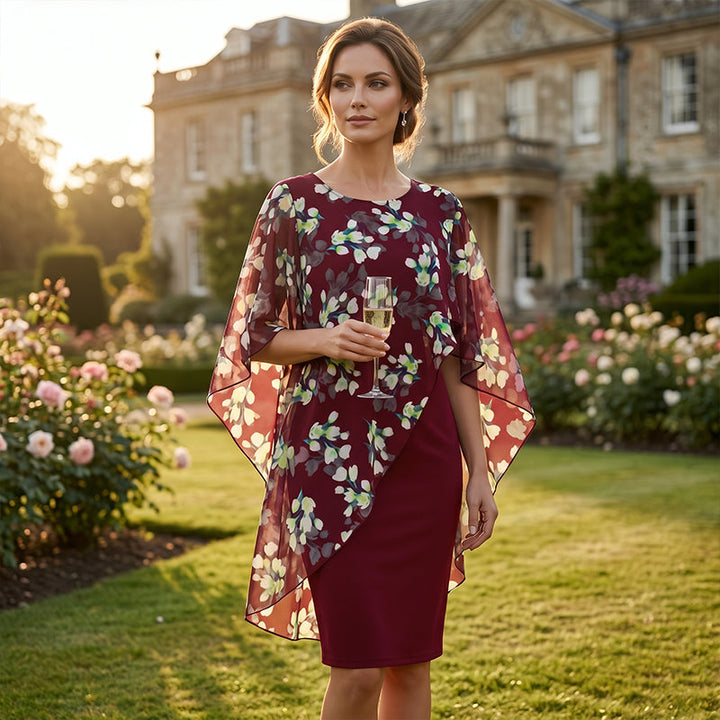 Conjunto de vestido floral de gasa para mujer, perfecto para primavera y verano, estilo fiesta elegante.