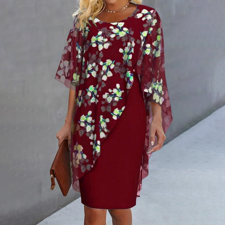 Conjunto de dos piezas de vestido para mujer, con sobrecapa floral de gasa, versátil y elegante para verano.