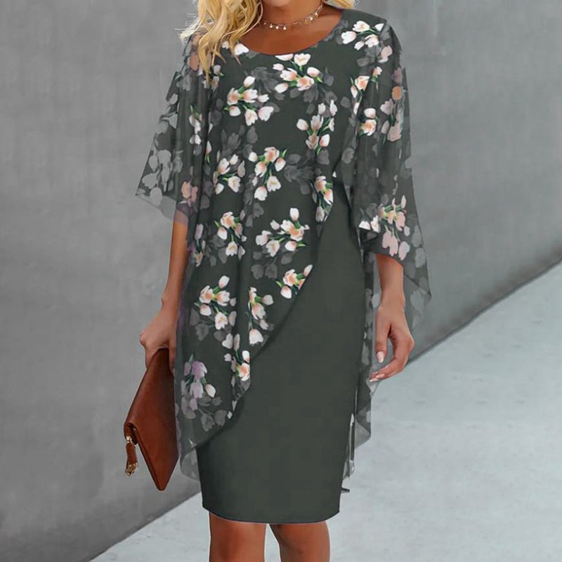 Hermoso conjunto de vestido floral de gasa para mujer, ideal para fiestas y celebraciones de primavera-verano.