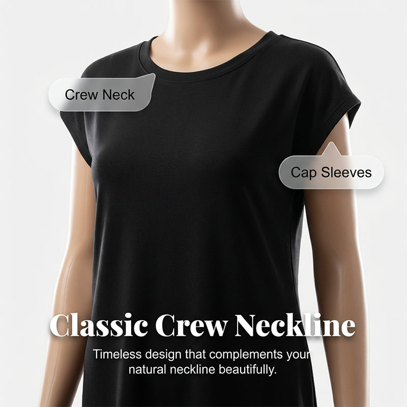 Vestido midi casual de mujer con bolsillos laterales, diseño relajado y cómodo. Ideal uso diario.