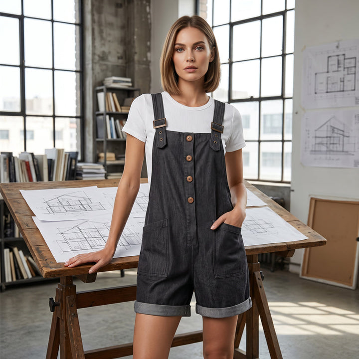 Peto corto de mujer para el verano, diseño retro, fresco y cómodo con tirantes ajustables.