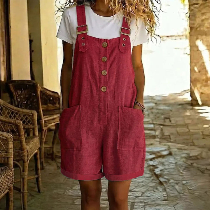 Peto corto fresco de mujer, diseño retro con tirantes ajustables. Ropa cómoda para el verano.