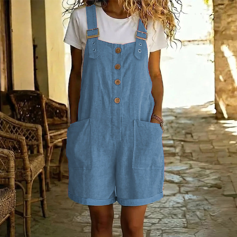 Peto corto retro para mujer con tirantes ajustables y bolsillos. Perfecto para el verano casual.