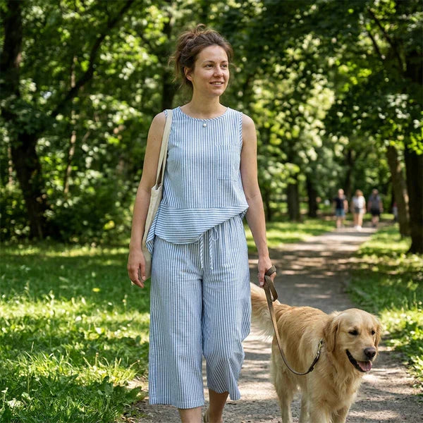 Atuendo completo: conjunto capri de rayas para mujer, ideal para un look casual, fresco y versátil de verano.