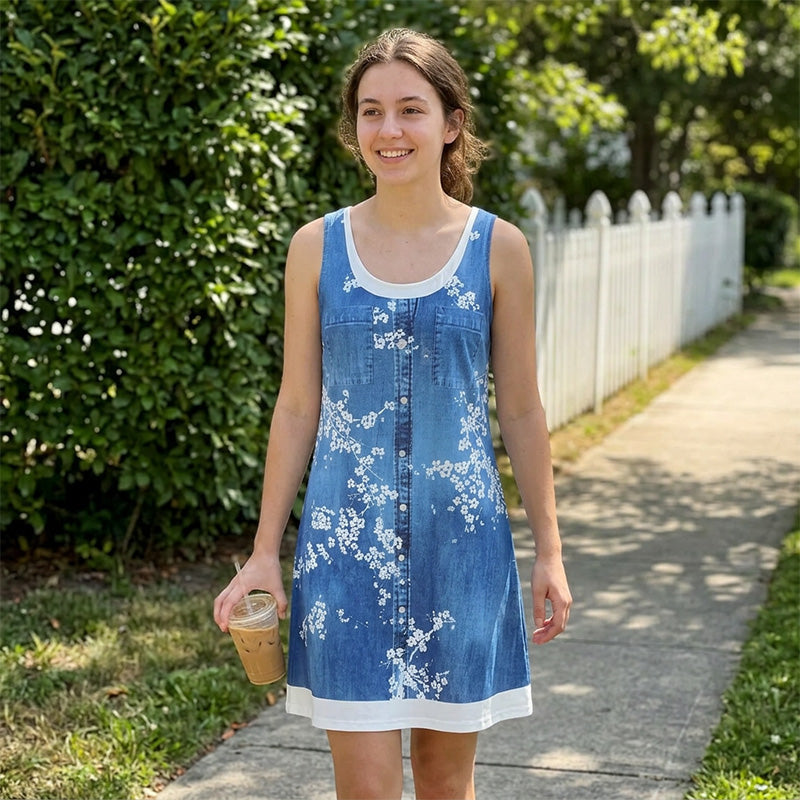 Vestido de mujer estilo denim, corto y sin mangas, perfecto para un look casual.