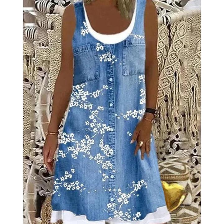 Vestido de mujer efecto denim, corto, sin mangas, perfecto para días soleados y estilo relajado.
