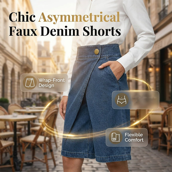 Moda verano: short de mujer efecto denim. Diseño asimétrico innovador, cómodo y con gran estilo.