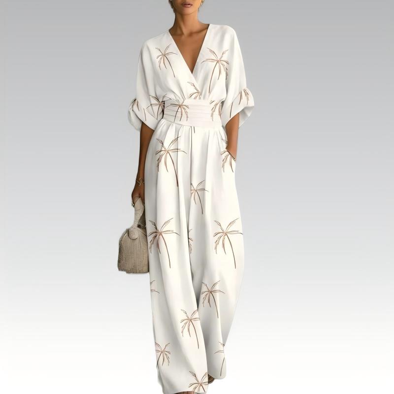 Jumpsuit floral de playa para mujer, con escote V y cintura definida, perfecto para el calor.