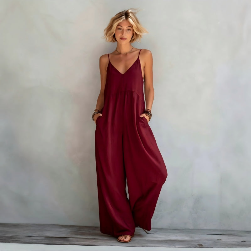 Mono palazzo casual-elegante de verano para mujer, pierna ancha y fresco, perfecto para eventos diurnos.