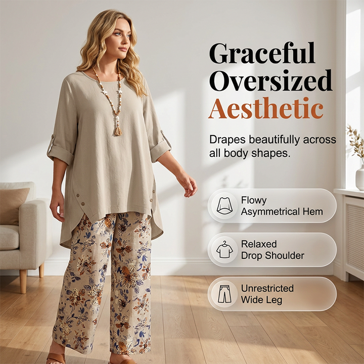 Conjunto de dos piezas bohemio de lino y algodón para mujer, cómodo y ligero, ideal para el calor del verano.