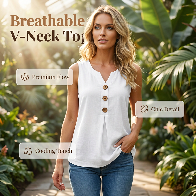 Blusa fresca de verano para mujer, sin mangas y con botones, ideal para días cálidos.