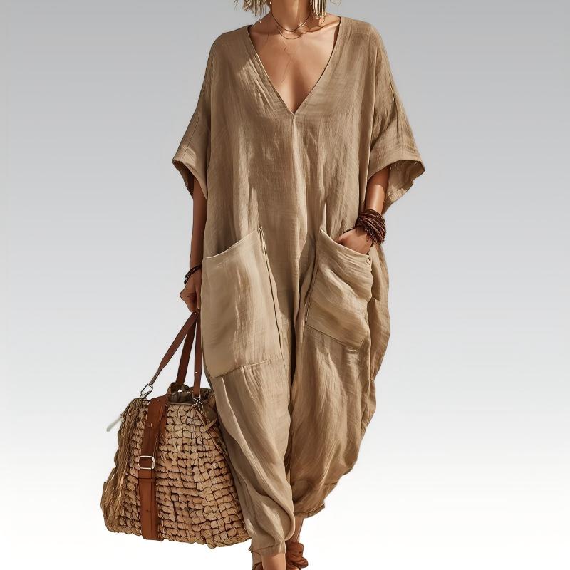 Mono casual de verano para mujer, muy cómodo y amplio. Con un moderno escote V, ideal para un look diario.