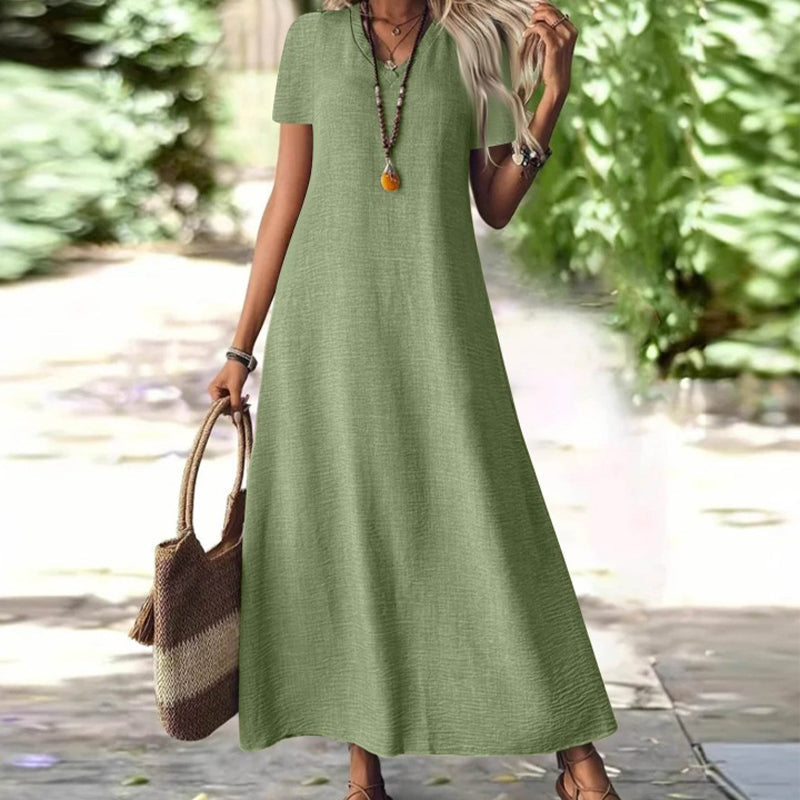 Comodidad y estilo: vestido maxi mujer, cuello V, bolsillos, ideal para la playa.