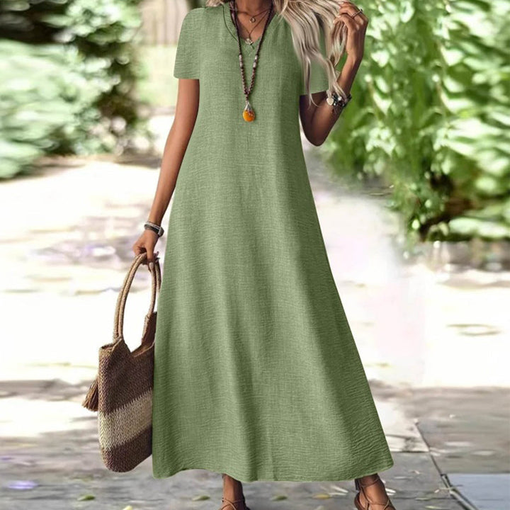 Comodidad y estilo: vestido maxi mujer, cuello V, bolsillos, ideal para la playa.