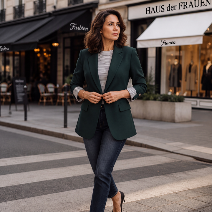 Blazer estructurado para mujer, ideal para ropa de oficina y looks formales elegantes.