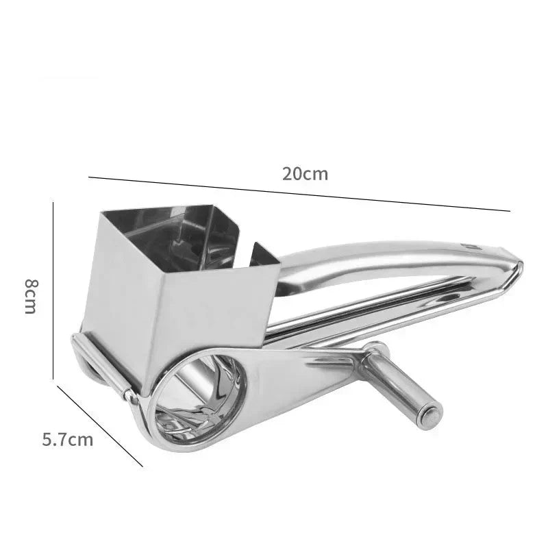 Utensilio de cocina de acero inoxidable, rallador multifuncional para quesos, verduras y frutas. Duradero y fácil de usar.