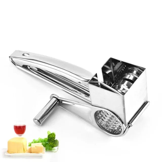Rallador de queso profesional de acero inoxidable para cocina, ideal para rallar quesos duros y blandos con facilidad.