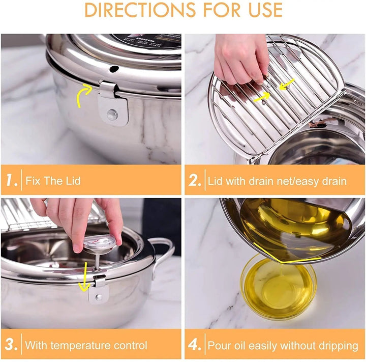 Perfecta olla freidora profesional de acero inoxidable con termómetro para cocinar frituras.