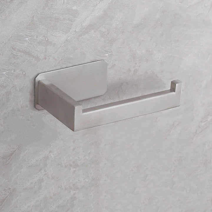 Organizador de papel higiénico negro de acero inoxidable sin taladro. Ideal para baños con estilo.