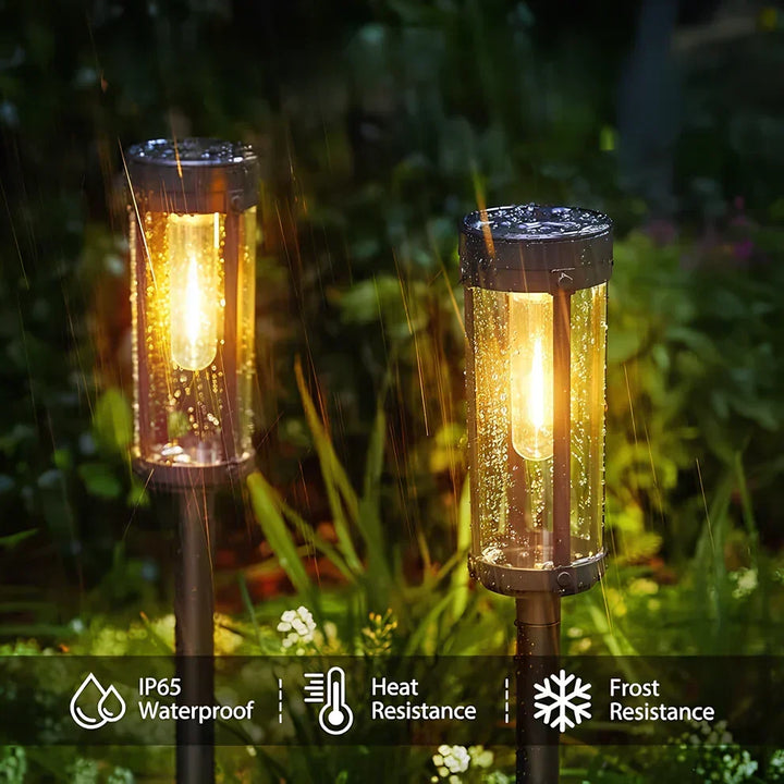 Iluminación exterior solar para jardín, linterna de diseño elegante que embellece cualquier espacio con luz.