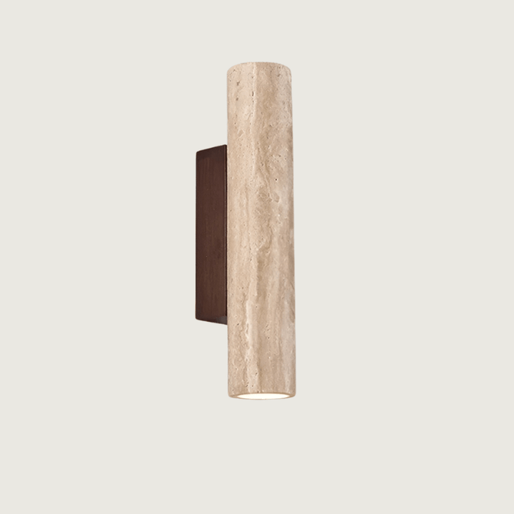 Lámpara LED de pared minimalista en travertino, luz ambiental y eficiente para decoración.
