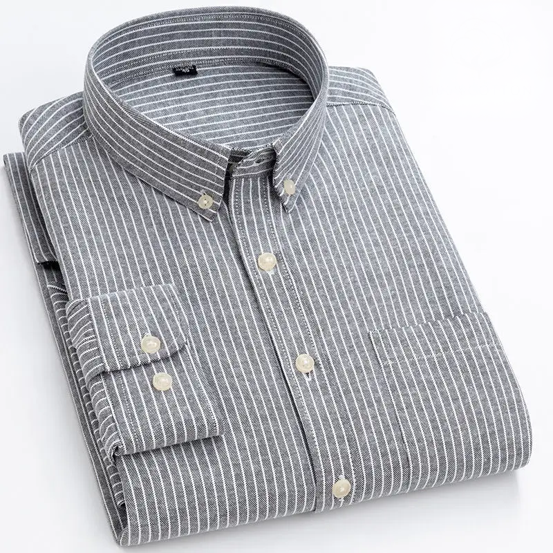Camisa casual de hombre manga larga, estilo versátil para outfit diario y oficina, cómoda y transpirable.