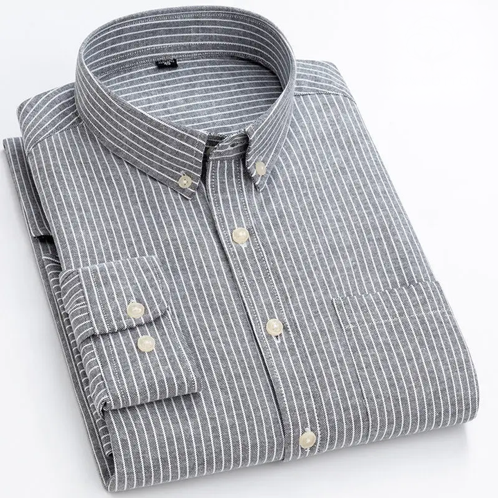 Camisa casual de hombre manga larga, estilo versátil para outfit diario y oficina, cómoda y transpirable.