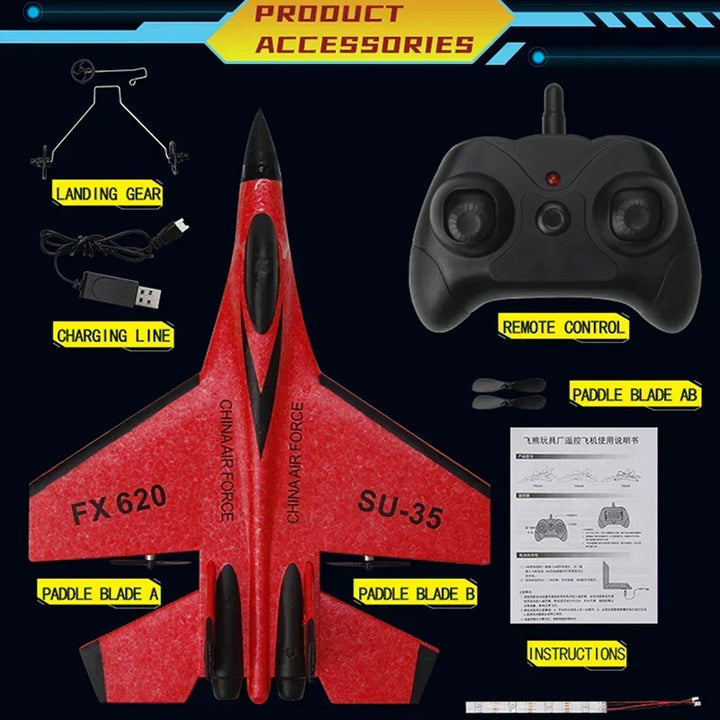 Avión RC SU-35 listo para despegar. Caza radiocontrolado para el hobby de vuelo y exterior.